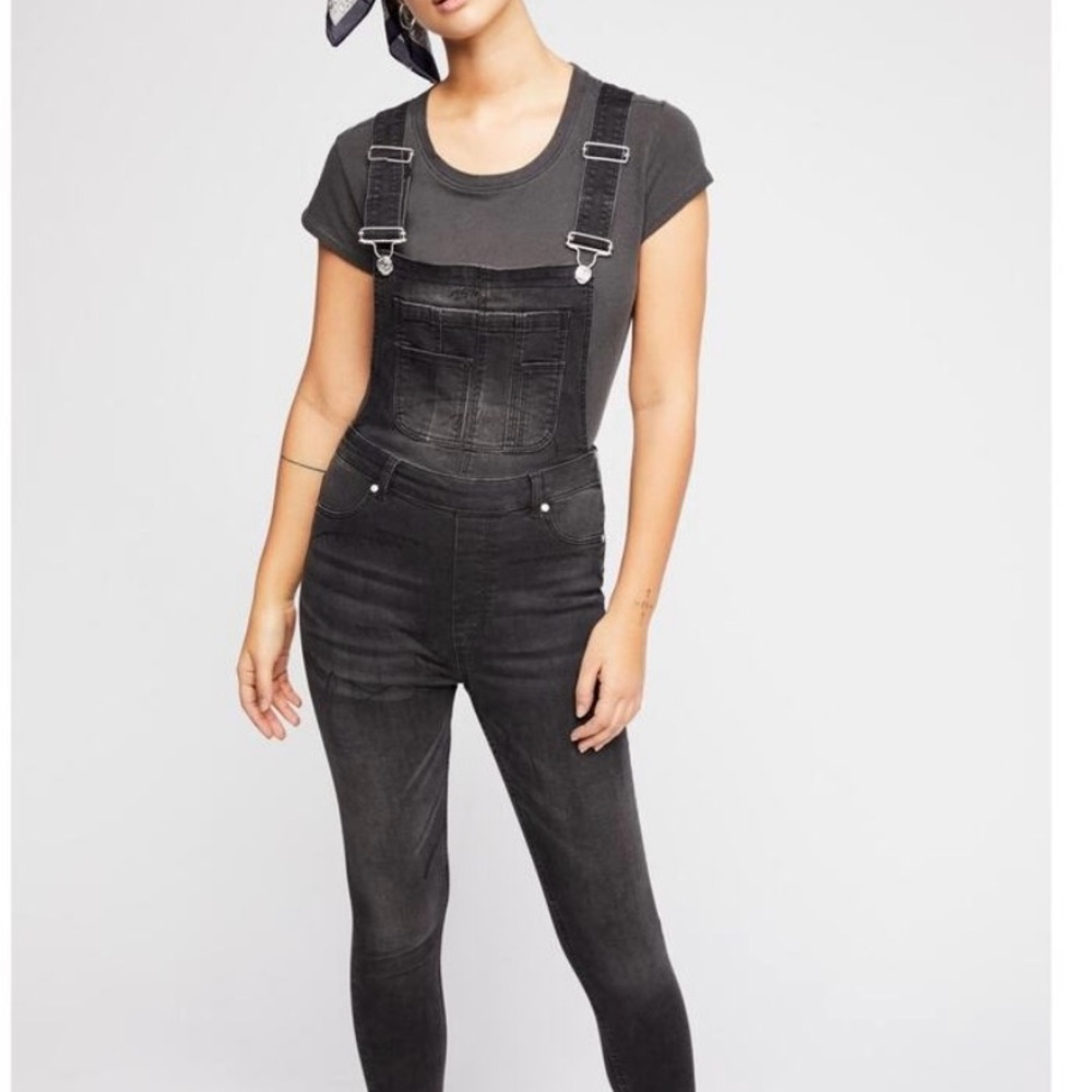 Free People Women's Black Denim Overalls